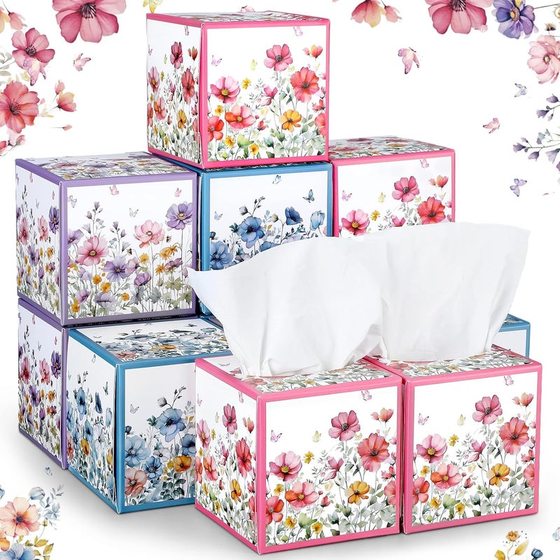 Fourluoo 12 Pack Floral Facial Tissues Cube Boxes 600 Sheets 3 Ply Small Square Wildflowers Face Tissues Bulk for Summer Fall Car Bedroom Supplies - Image 1